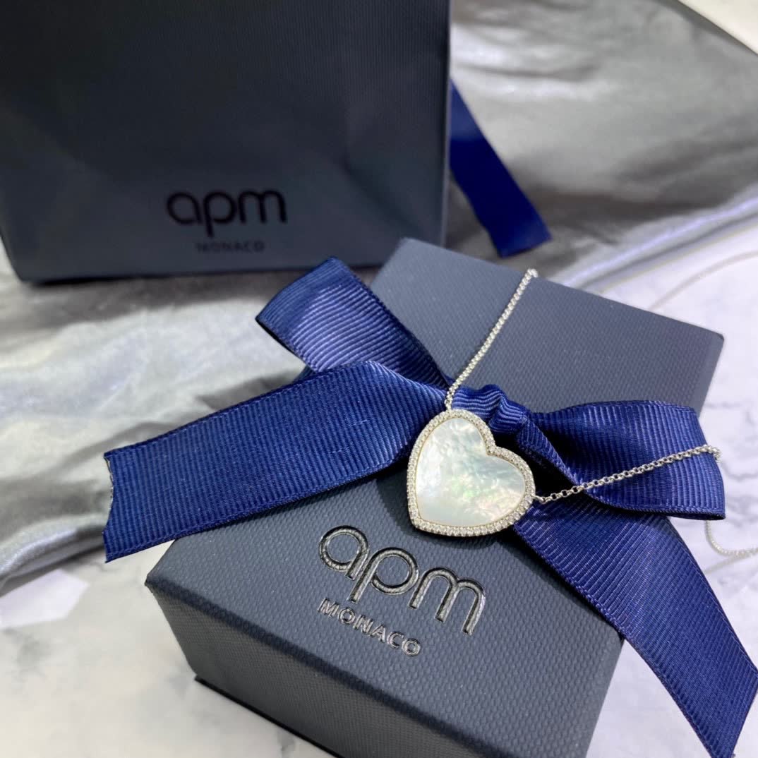 APM Monaco Silver Heart Pendant Necklace with Diamond Accents